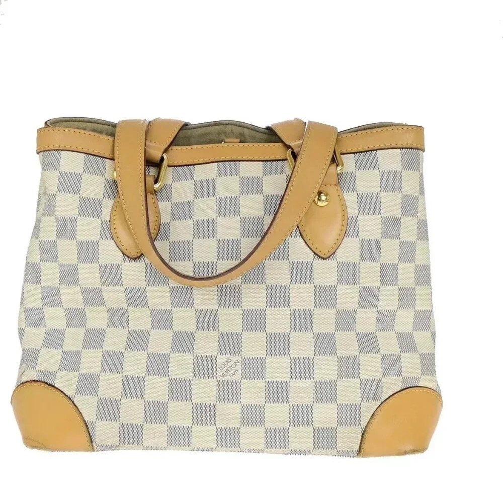 LOUIS VUITTON Hampstead PM Shoulder Bag Damier Azur Leather White